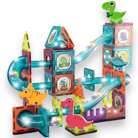 Seturi Magnetice de Construit - Set 86 Piese Magnetice de Construit, Luminos, Multiple Posibilitati de Construit, Multicolor