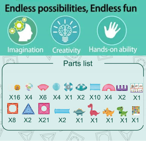 Set 86 Piese Magnetice de Construit, Luminos, Multiple Posibilitati de Construit, Multicolor [2]