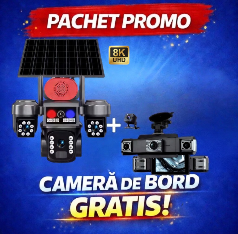 Set Camera Supraveghere 4G cu Panou Solar tip Crocodil, 3 Lentile 8K, Detectie Umana + Camera Auto 3 Camere Full HD 1080P si Camera Marsarier Cadou [0]
