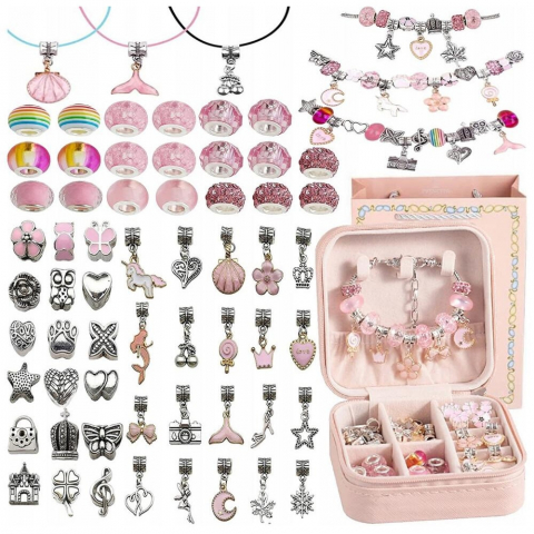 Jucarii interactive copii - Set de Bijuterii cu 66 Piese, Multicolor, Include Punguta Premium pentru Cadouri