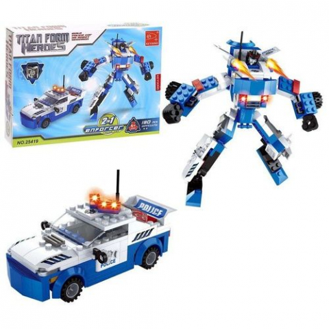 Toate Produsele - Set de constructie 2 in 1 – Masina de Politie si Robot Transformabil, 180 de piese