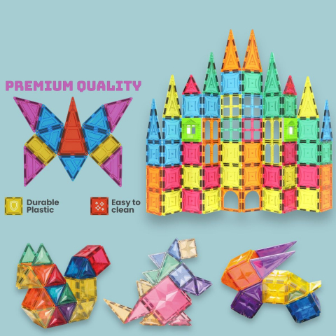 Set de Constructie Magnetic 3D, 102 Piese, Diferite Forme si Abtibilduri [3]