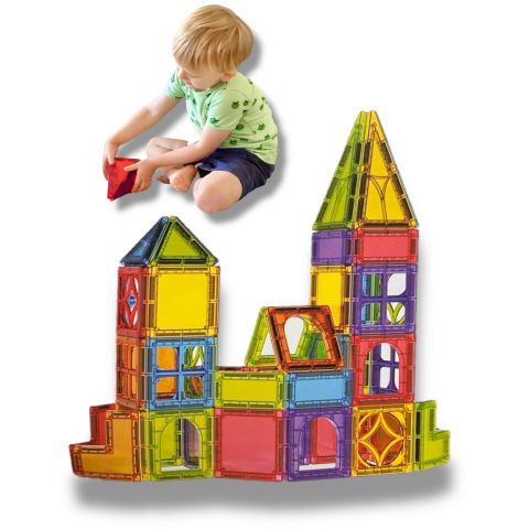 Seturi Magnetice de Construit - Set de Constructie Magnetic – 42 Piese, Diferite Forme, cu Modele de Asamblare Incluse