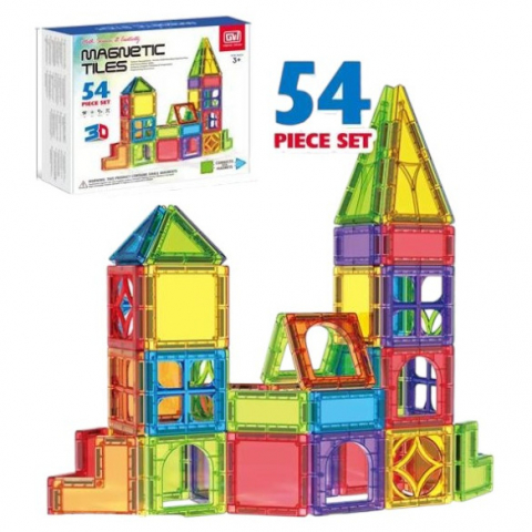 Seturi Magnetice de Construit - Set de Constructie Magnetic – 54 Piese, Diferite Forme, cu Modele de Asamblare Incluse