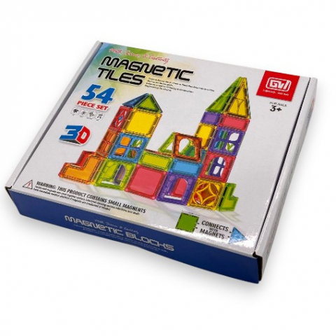 Set de Constructie Magnetic – 54 Piese, Diferite Forme, cu Modele de Asamblare Incluse [1]