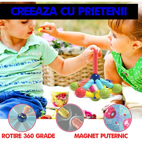 Set de Constructie Magnetic cu Bastoane, Tije si Bile, 70 Piese [9]