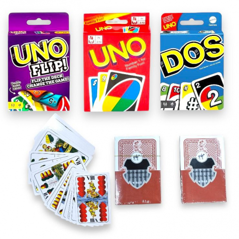 Jocuri de societate - Set Joc de Societate UNO, UNO Flip, DOS + 2 Seturi de Carti Unguresti