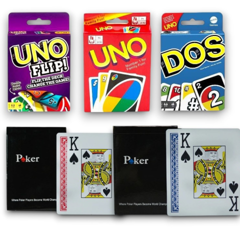 Jocuri de societate - Set Joc de Societate UNO, UNO Flip, DOS +  x2 Seturi de Carti de Joc Tip Poker