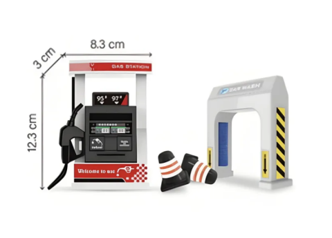 Set Stație Alimentare și Spălătorie Auto, Mașinuță Metalică 11 cm, Accesorii Incluse [1]