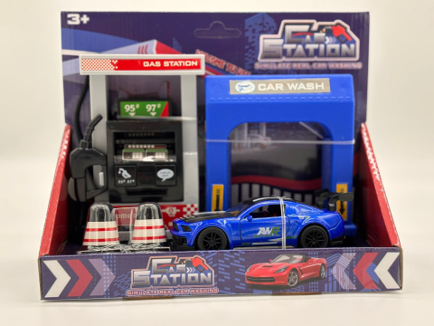 Set Stație Alimentare și Spălătorie Auto, Mașinuță Metalică 11 cm, Accesorii Incluse [6]