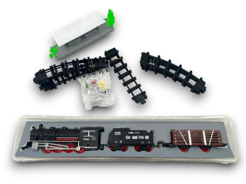 Set Tren Electric cu Șine și Accesorii, Locomotivă 19 cm, Lumini și Sunete, 2 Vagoane, Gară și Semne Incluse [3]