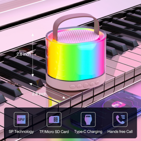 Sistem Karaoke Portabil cu 2 Microfoane Wireless, Boxă Bluetooth cu Lumini Ambientale, Compatibil TF/AUX [2]