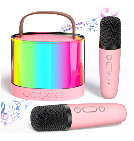Toate Produsele - Sistem Karaoke Portabil cu 2 Microfoane Wireless, Boxă Bluetooth cu Lumini Ambientale, Compatibil TF/AUX