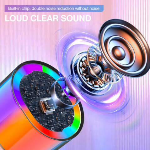 Sistem Karaoke Portabil cu 2 Microfoane Wireless, Boxă Bluetooth cu Lumini Ambientale, Compatibil TF/AUX [3]