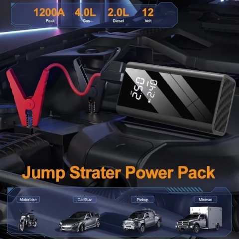 Compresor Auto 4 in 1, Starter Auto, Lanterna, Baterie Externa, 1200A, 8000mAh, 150 PSI, 12V, Display Digital, Type-C, Clesti Inteligenti [1]