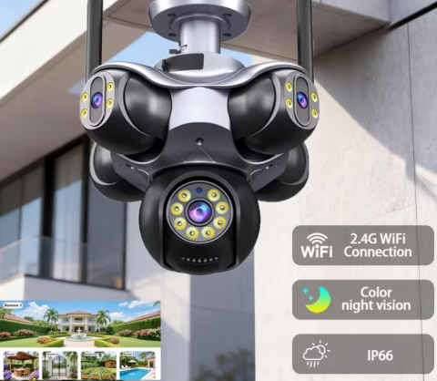 Camera Supraveghere WiFi cu 5 Lentile, 25 MP, Camere Rotative 360°, 4K Ultra HD, PTZ, Viziune Nocturna Color, Detectare Umana, Zoom 10X Digital, Audio Bidirectional, Alarma, IP66, Card Memorie 64GB In [8]