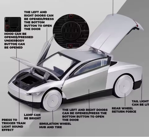 Automacheta Tesla Cybercab, 15 cm, Functie Pull-Back, Uși Mobile, Faruri si Stopuri Luminate [5]