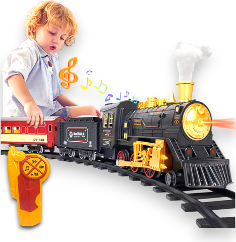 Trenulete de jucarie - Tren Electric cu Telecomandă, 35–40 cm, Lumină și Sunet, Circuit cu 16 Sine (Diametru 86 cm)