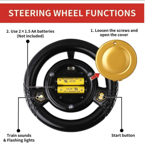 Trenulet de Condus, cu Sina de 2.20m, cu Spatar pentru Protectie, cu Sunete pentru Locomotiva, Multiple Functii Interactive, Spatiu de Depozitare, Accesorii Anti-Rasturnare [2]