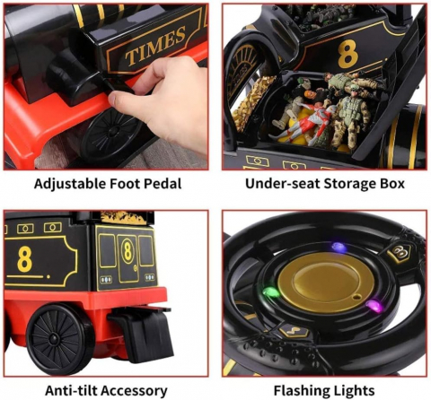 Trenulet de Condus, cu Sina de 2.20m, cu Spatar pentru Protectie, cu Sunete pentru Locomotiva, Multiple Functii Interactive, Spatiu de Depozitare, Accesorii Anti-Rasturnare [3]