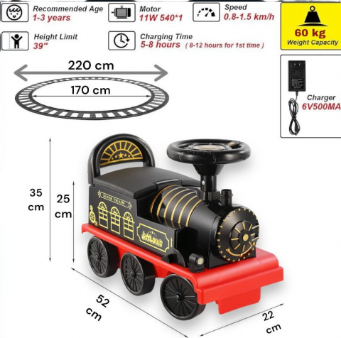 Trenulet de Condus, cu Sina de 2.20m, cu Spatar pentru Protectie, cu Sunete pentru Locomotiva, Multiple Functii Interactive, Spatiu de Depozitare, Accesorii Anti-Rasturnare [12]