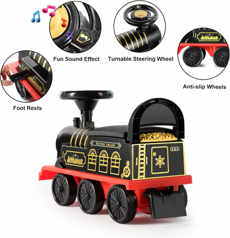 Trenulet de Condus, cu Sina de 2.20m, cu Spatar pentru Protectie, cu Sunete pentru Locomotiva, Multiple Functii Interactive, Spatiu de Depozitare, Accesorii Anti-Rasturnare [7]