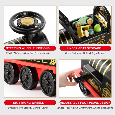 Trenulet de Condus, cu Sina de 2.20m, cu Spatar pentru Protectie, cu Sunete pentru Locomotiva, Multiple Functii Interactive, Spatiu de Depozitare, Accesorii Anti-Rasturnare [6]