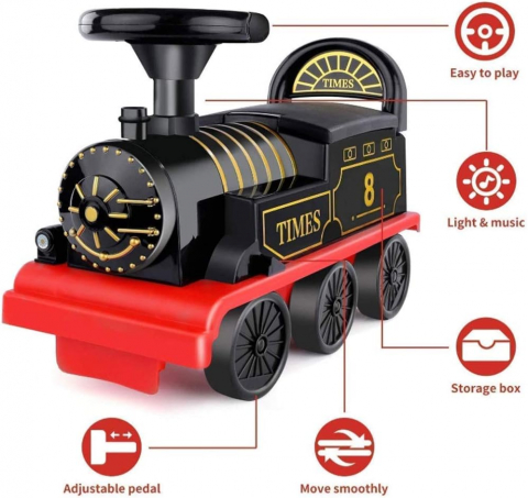 Trenulet de Condus, cu Sina de 2.20m, cu Spatar pentru Protectie, cu Sunete pentru Locomotiva, Multiple Functii Interactive, Spatiu de Depozitare, Accesorii Anti-Rasturnare [4]