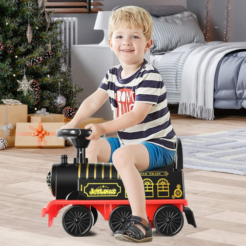 Trenulet de Condus, cu Sina de 2.20m, cu Spatar pentru Protectie, cu Sunete pentru Locomotiva, Multiple Functii Interactive, Spatiu de Depozitare, Accesorii Anti-Rasturnare [1]