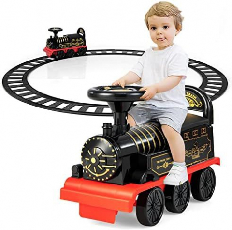 Trenulet de Condus, cu Sina de 2.20m, cu Spatar pentru Protectie, cu Sunete pentru Locomotiva, Multiple Functii Interactive, Spatiu de Depozitare, Accesorii Anti-Rasturnare [8]