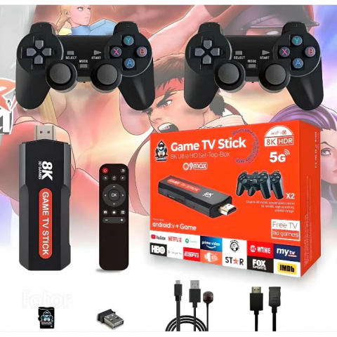 TV Stick Android 8K Ultra HD + HDR + Consola de Jocuri Retro & Moderne – Google Assistant, Chromecast, 10.000+ Jocuri, 2 Joystick-uri Wireless, Telecomanda cu Functie Mouse, HDMI, Netflix, YouTube [3]