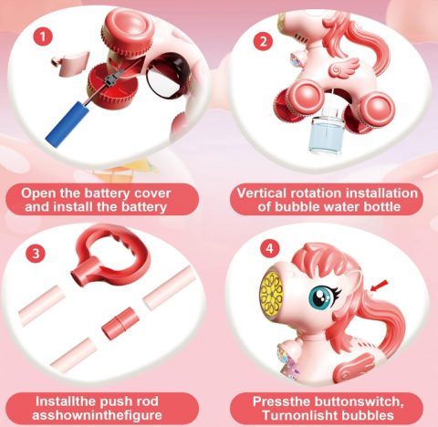 Unicorn / Girafa Electrică 2 în 1 – Antemergător și Mașină de Bule cu Lumini, Reîncărcabilă, Accesorii Incluse [3]