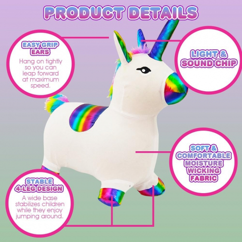 Unicorn Gonflabil din Cauciuc si Material Textil, cu Lumina si Muzica, Roz [2]