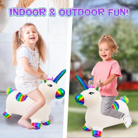 Unicorn Gonflabil din Cauciuc si Material Textil, cu Lumina si Muzica, Roz [4]