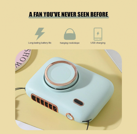 Ventilator Portabil Design Cameră Foto – 3 Trepte de Viteză, Cu Agățătoare de Gât & Cablu Încărcare Inclus [2]