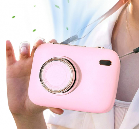 Articole & Accesorii de Plaja - Ventilator Portabil Design Cameră Foto – 3 Trepte de Viteză, Cu Agățătoare de Gât & Cablu Încărcare Inclus