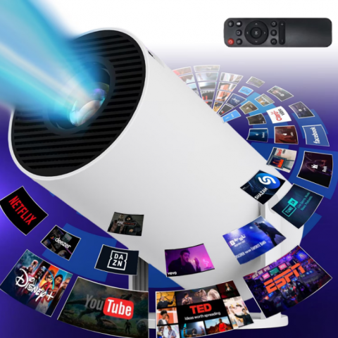 Videoproiector Smart Portabil Model Pro, 5000 Lumeni, 280 ANSI, Android 11, Wi-Fi, Bluetooth, rezolutie Ultra HD, Suport 4K, conexiune HDMI, USB si Mirroring Android/IOS, difuzor integrat, rotire 180° [1]