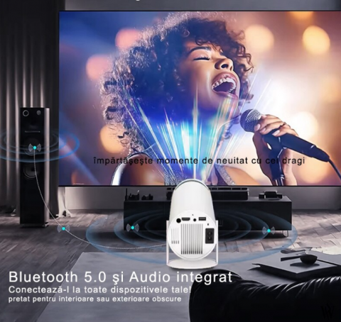 Videoproiector Smart Portabil Model Pro, 5000 Lumeni, 280 ANSI, Android 11, Wi-Fi, Bluetooth, rezolutie Ultra HD, Suport 4K, conexiune HDMI, USB si Mirroring Android/IOS, difuzor integrat, rotire 180° [5]