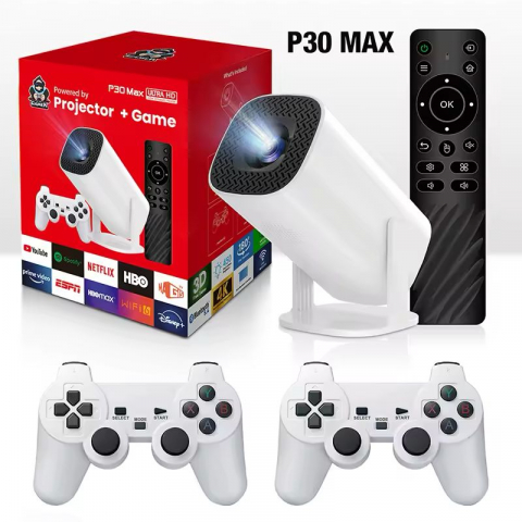 Videoproiector Smart Portabil P30 MAX, Android TV, 7000 Lumeni, 450 ANSI, Suport 4K, Wi-Fi 5G, Bluetooth, Auto Corecție, Difuzor, 10000 Jocuri Retro [4]