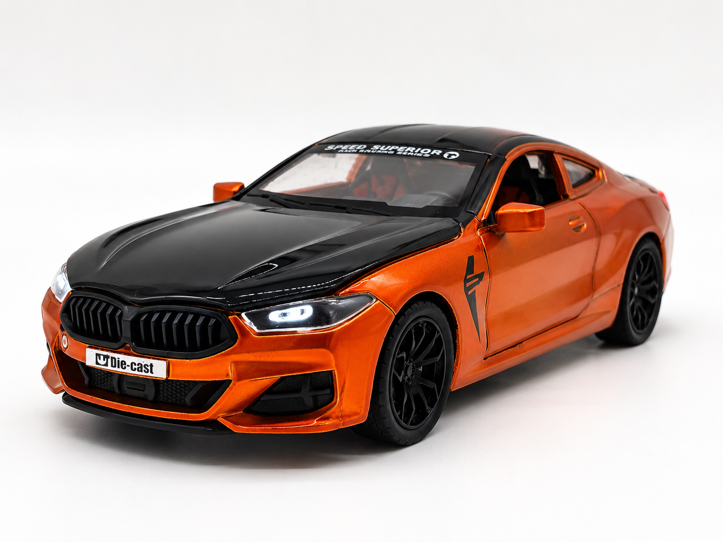 Automacheta BMW M8 Competition - 20 cm, Sunete si Lumini, Elemente Mobile Portocaliu