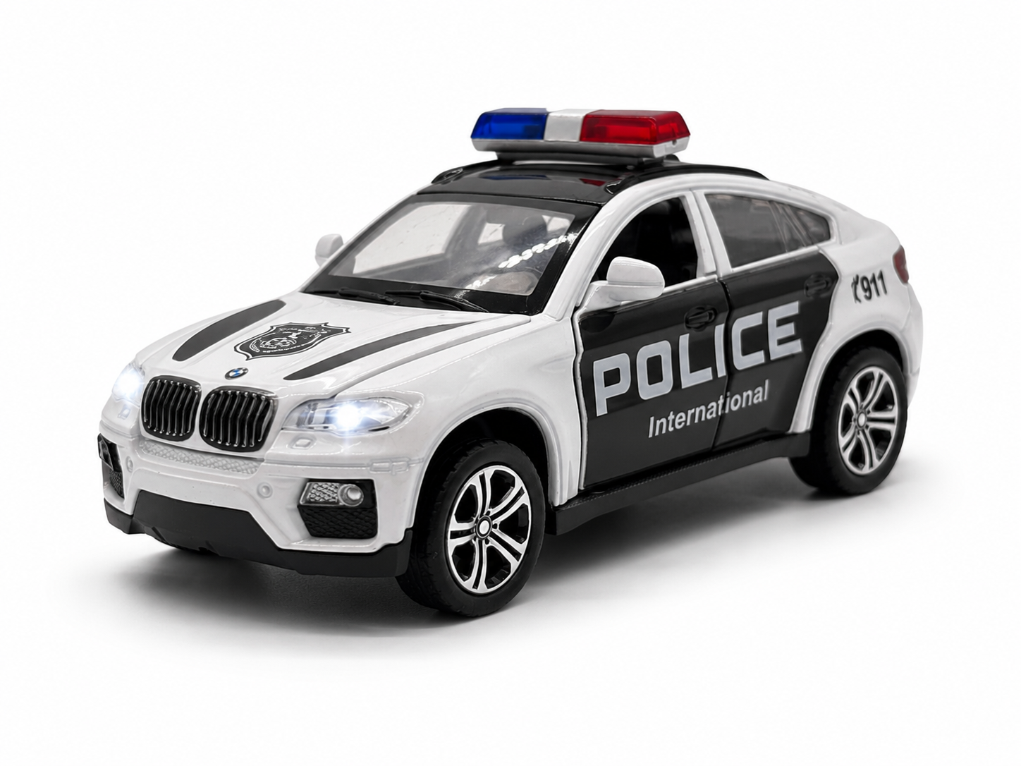Automacheta BMW X6 de Politie, din Metal - Sunete și Lumină, Elemente Mobile, Detalii Realiste