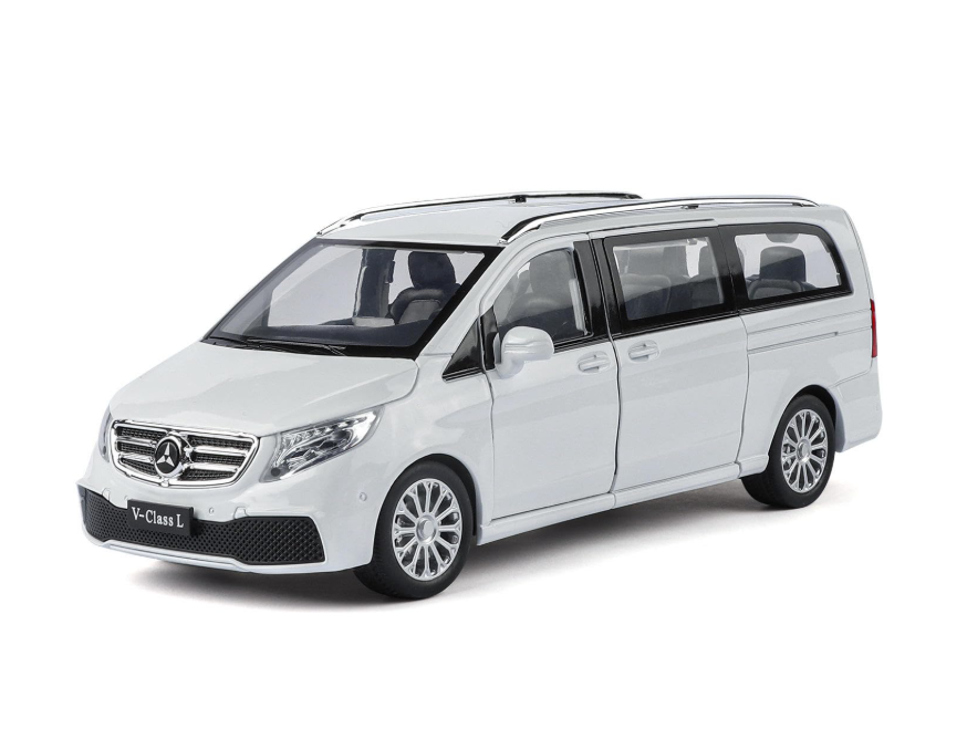Masinuta Mercedes-Benz Vito Duba, din Metal, Pull Back, Lumini si Sunete, Usi si Portbagaj Funcionale, Interior Detaliat 1:1 Alb