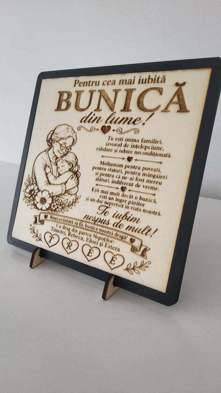 Tablou Personalizat pentru Bunică din Lemn | Cadou cu Gravură Laser [2]