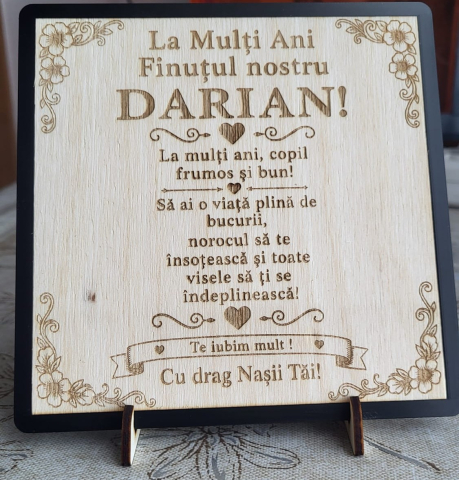 Gravare Laser - Plăcuță personalizată din lemn cu mesaj și gravură laser