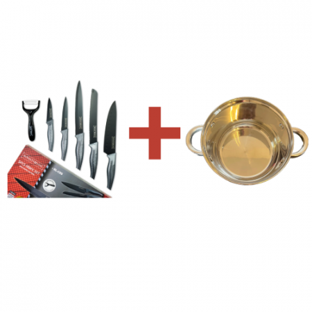Oferte 99 lei - Set Cuțite + Oală Inox 2L CADOU