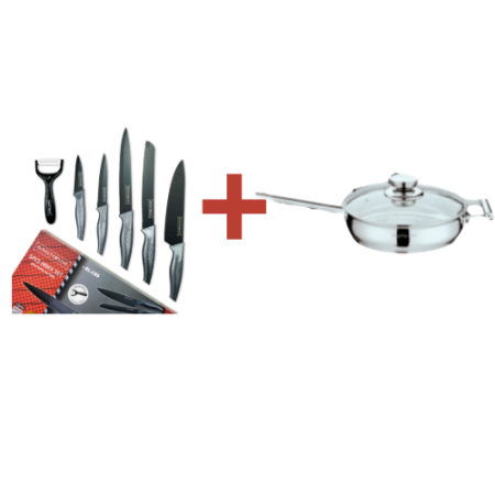 Oferte 99 lei - Set Cuțite + Tigaie Inox 24 cm CADOU