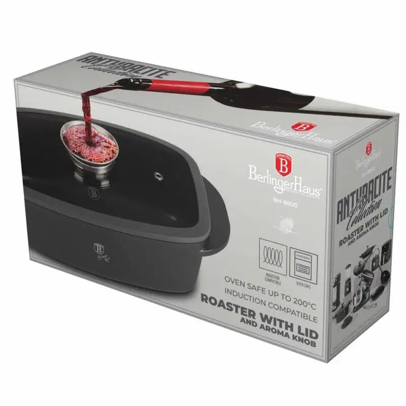 Tavă de gătit cu capac din sticlă și buton aromă – Berlinger Haus BH8800, 6L, Antracit Mat [1]