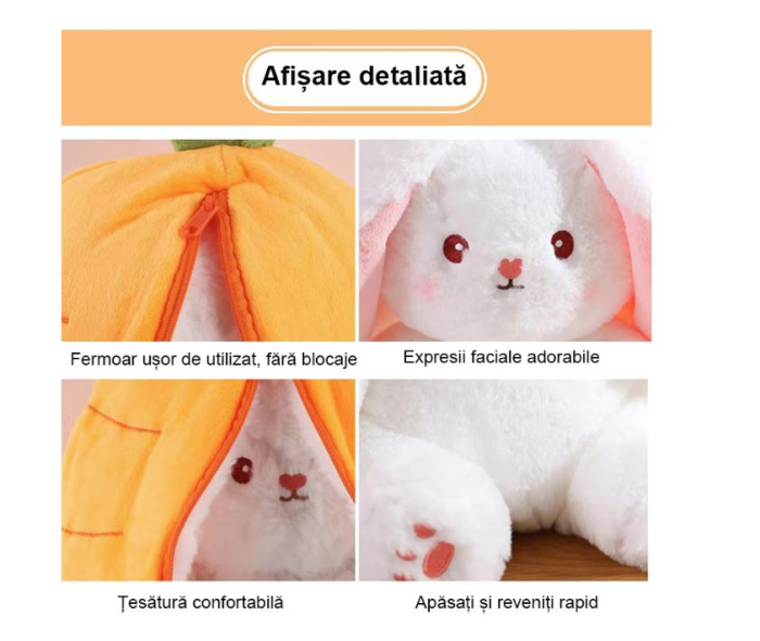 Jucarie de plus, Rqiurpn, iepure cu urechi morcovi, Moale si Catifelat, 35 cm, Portocaliu [2]