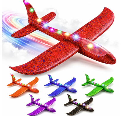 JUCARII - Avion Planor LED 37cm, din Spumă, Lumini Multicolore, Diferite Culori