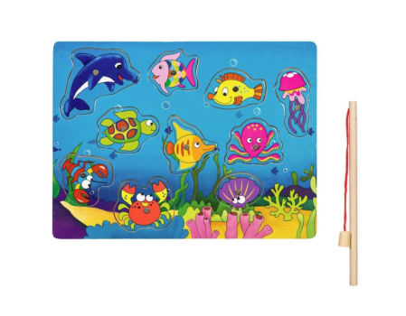 JUCARII - Joc Magnetic Puzzle din Lemn – Pești cu Undiță (30x22.5 cm)